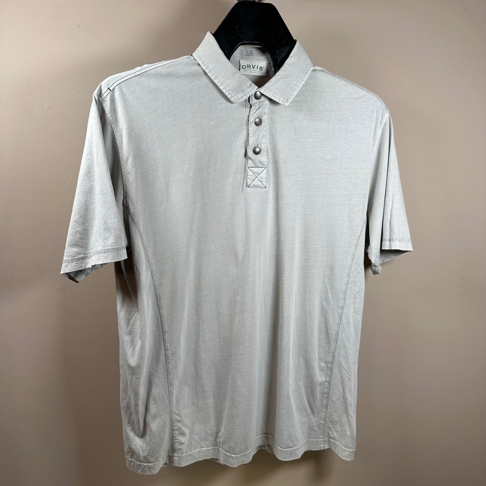 Orvis Mens XL Polo Shirt Short‎ Sleeve Button Up Casual Gray